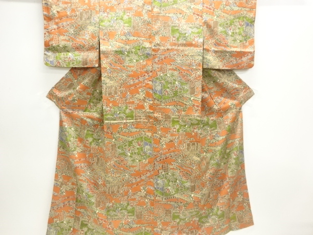 JAPANESE KIMONO / SILK / JODAI TSUMUGI / SCENERY OF TRADITIONAL WOODEN TOWNHOUSES